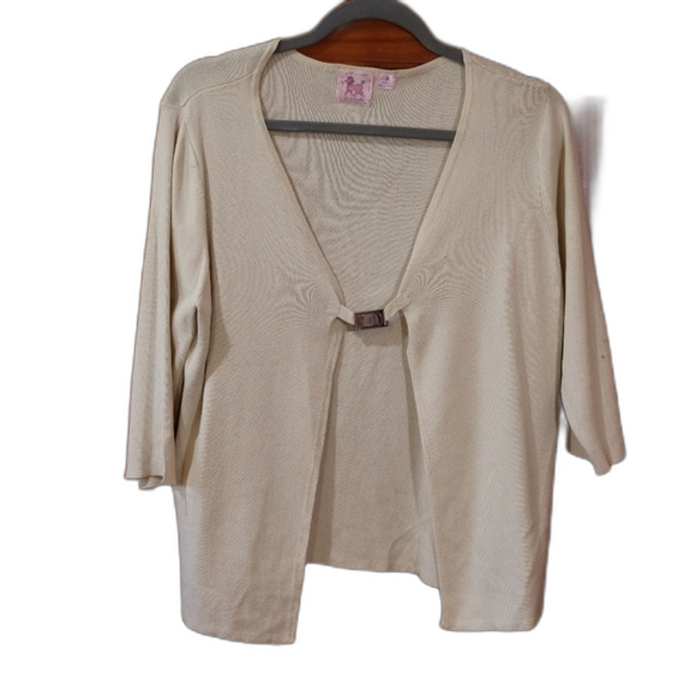 Vintage Pink Poodle Cream Cardigan Buckle Sweater LG